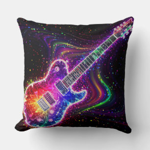 Coussin Guitare électrique arc-en-ciel vibrant avec abstra
