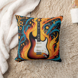 Coussin Guitare électrique entourée de flammes vives
