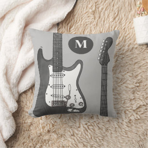 Coussin Guitare électrique personnalisée noir et blanc