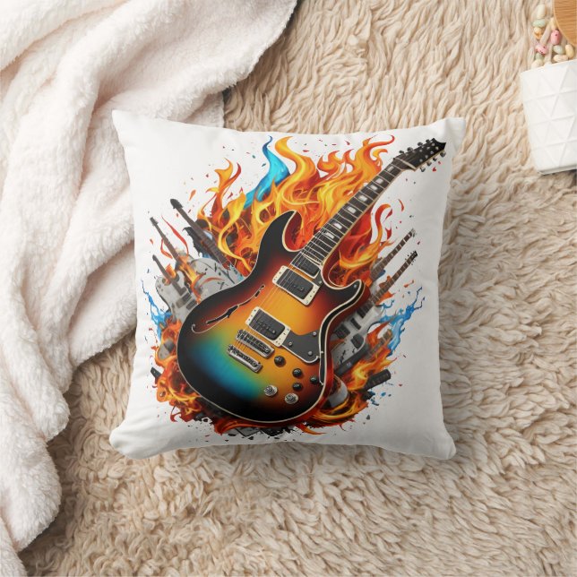 Coussin Guitare fière au milieu des flammes et des ombres (Couverture)