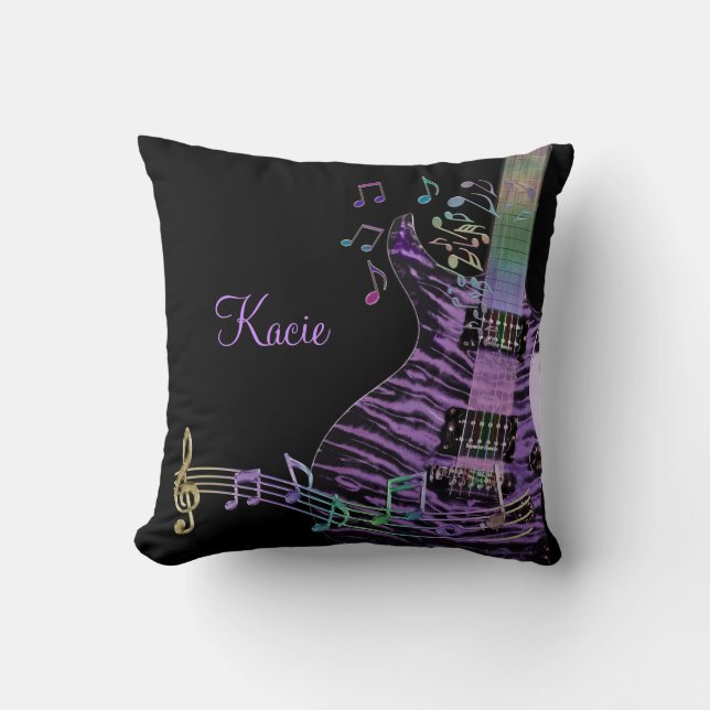 Coussin Guitare pourpre personnalisée avec des notes (Recto)