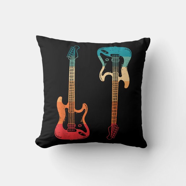 Coussin Guitare Rétro Guitariste Électrique Basse Guitare  (Recto)