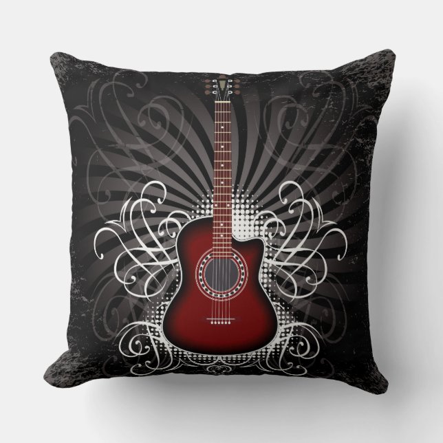 Coussin Guitare rouge/Coussin noir (Recto)