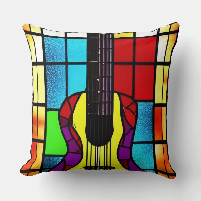 Coussin Guitare vintage en vitrail (Recto)