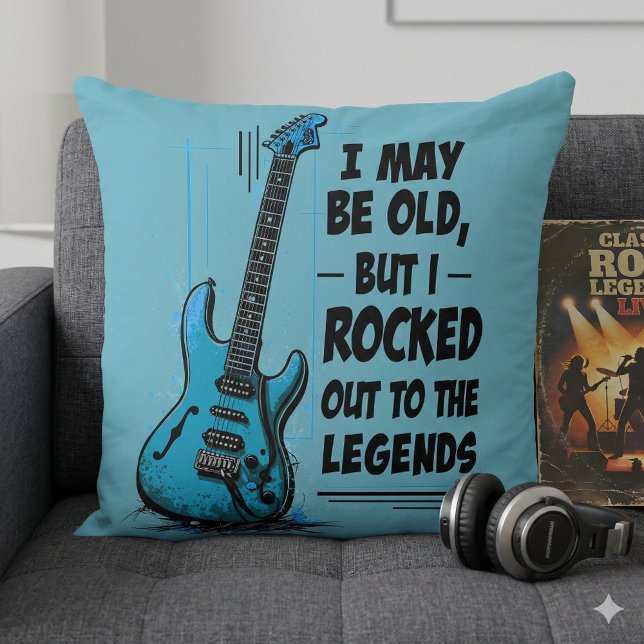 Coussin Guitare Vintage Légende Rétro Rock Musique Nostalg (Vintage Guitar Retro Rock Legend Nostalgic Music Throw Pillow Mockup A)