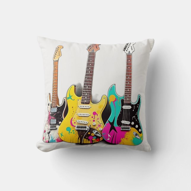 Coussin Guitares de style graffiti avec notes musicales (Recto)