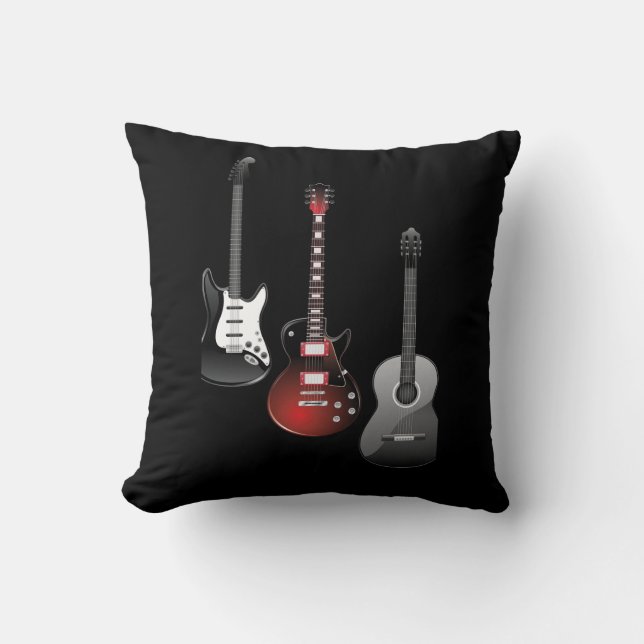 Coussin Guitares Électriques Cool pour Amateurs de Musique (Recto)