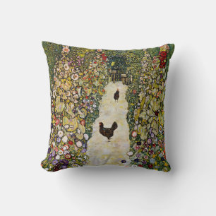 Coussin Gustav Klimt - Chemin du jardin avec poulets