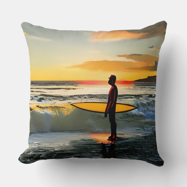 Coussin Guy sur la plage avec coucher de soleil sur le Sur (Recto)