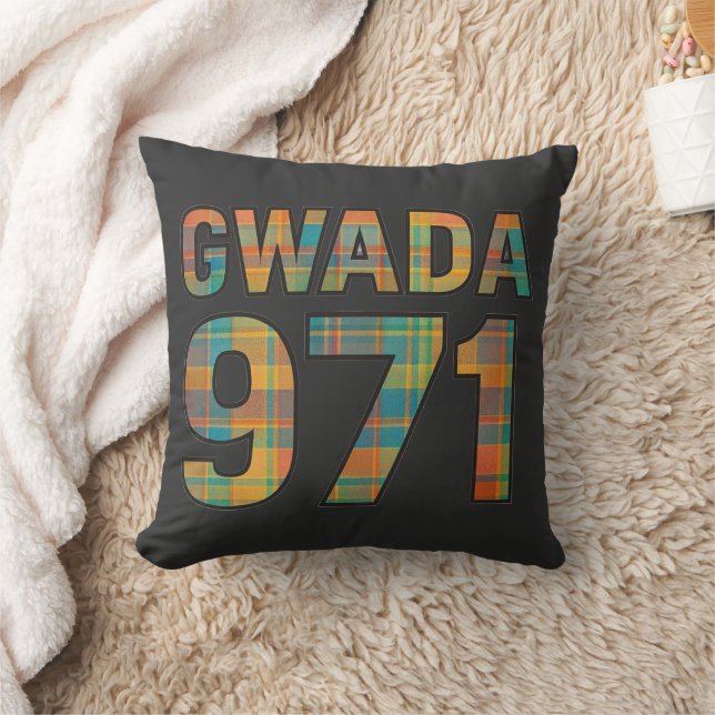 Coussin GWADA 971 Madras Vibrant – Fierté Guadeloupéenne (Couverture)