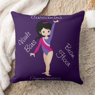 Coussin Gymnastics Black Hair, Blue Eyes, Purple Leotard