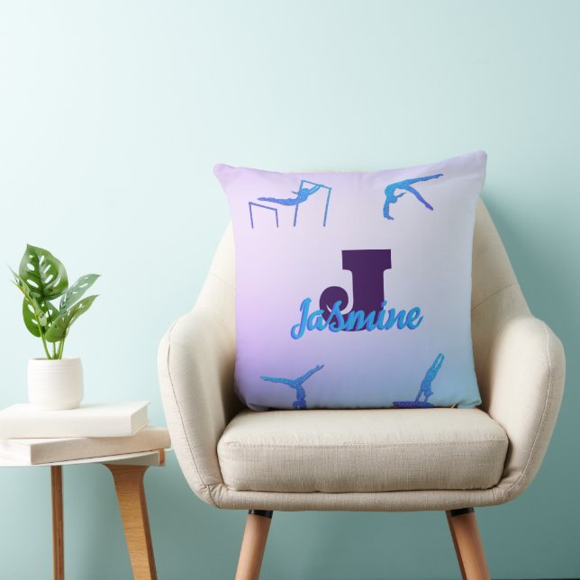 Coussin Gymnastique féminine Monogramme bleu violet person (Chaise)