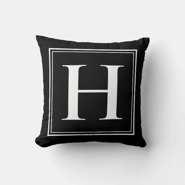 Coussin H Monogramme Modèle Élégant Noir Blanc moderne (Recto)