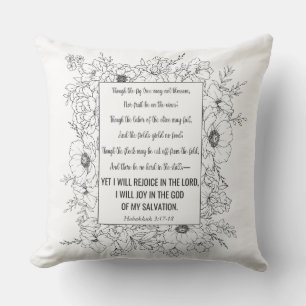 Coussin Habakkuk 3:17-18 Bible Verse Floral Line Art