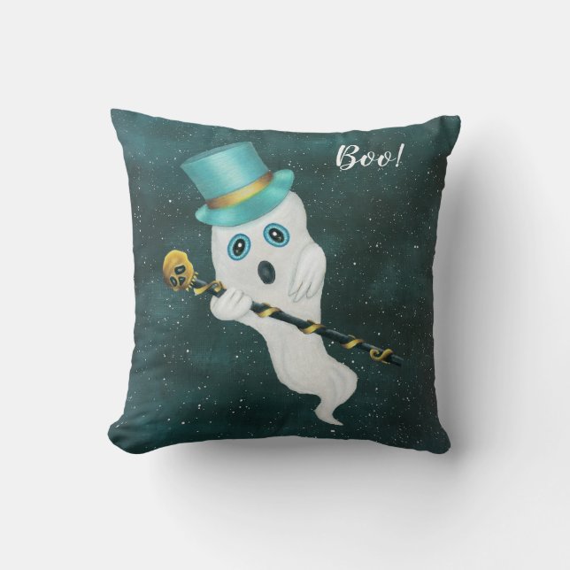 Coussin Habille Fantôme dans le ciel de nuit Top Hat Crâne (Recto)