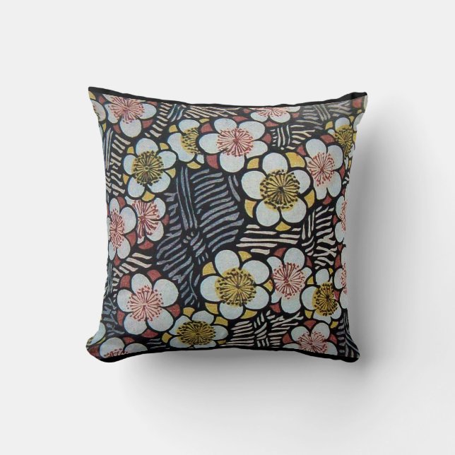 COUSSIN HAIKU/ FLEURS DE PRINTEMPS JAUNE ROSE BLANC NOIR (Recto)