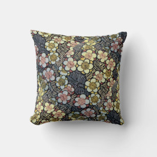 COUSSIN HAIKU/ FLEURS DE PRINTEMPS JAUNE ROSE BLANC NOIR