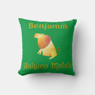 Coussin Hakuna Matata lion africain Vert et or