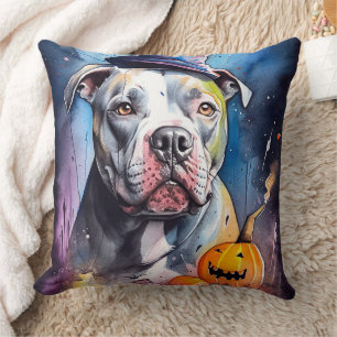Coussin Halloween American Staffordshire avec citrouilles