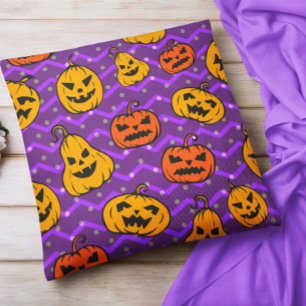 Coussin Halloween Automne Thanksgiving Citrouille Chevron 