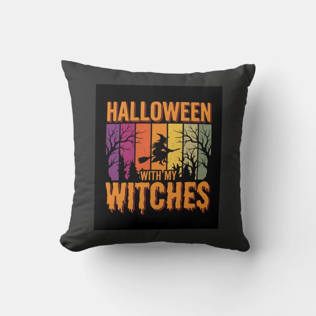 Coussin Halloween Avec Mes Sorcières Rétro Coucher De Sole (Recto)