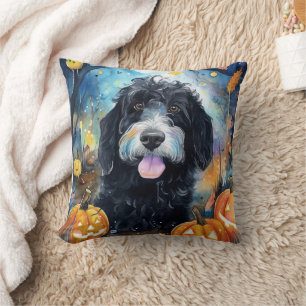 Coussin Halloween Bernedoodle Avec La Peur Citrouille