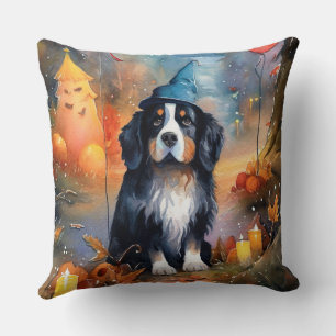 Coussin Halloween Bernois avec citrouilles effrayant 