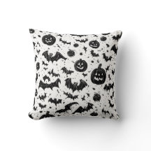 Halloween Black White Jack O'Lantern Bat Doodle