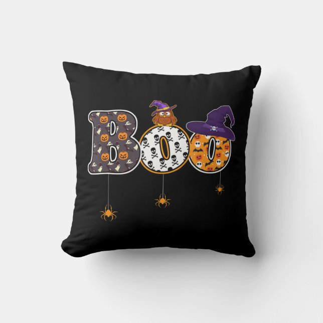 Coussin Halloween Boo Owl avec Casquette de sorcière Araig (Recto)