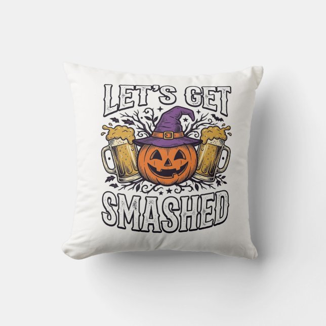 Coussin Halloween Buvons un Coup Citrouille Bière (Recto)