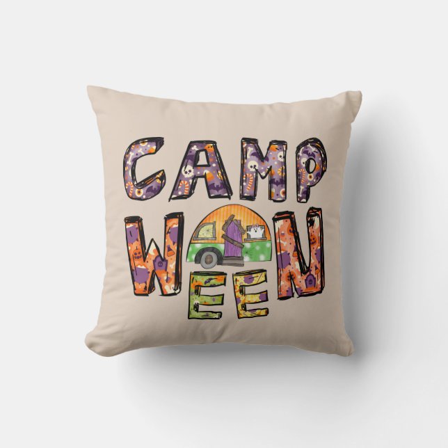Coussin Halloween Camping | Jeu de mots (Recto)
