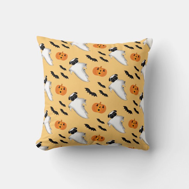 Coussin Halloween Carlin Fantôme mignon Citrouille chauves (Recto)