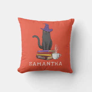 Coussin Halloween Cat Books Potion et Spells Personnalisé