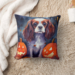 Coussin Halloween Cavalier King Charles Citrouille espagno