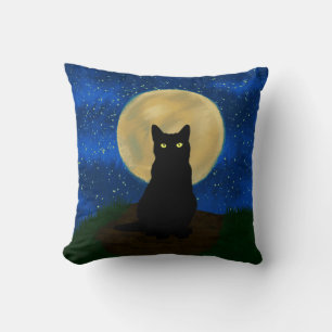 Coussin Halloween Chat noir Silhouette Lune