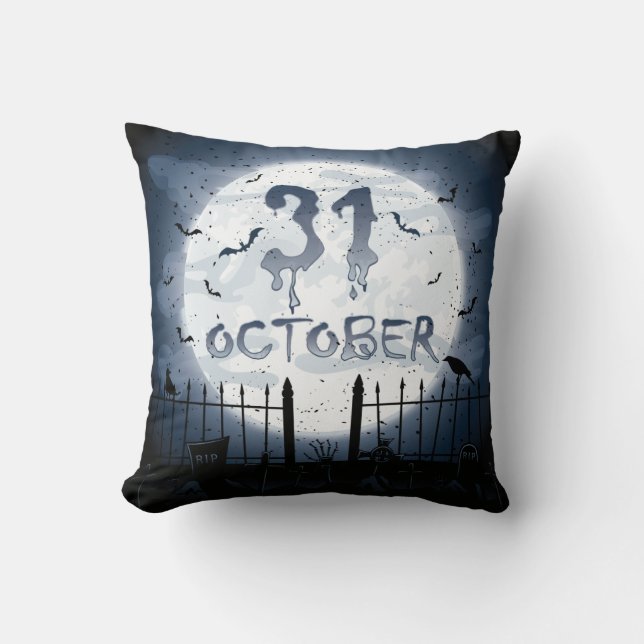 Coussin Halloween cimetière scènes 31 octobre (Recto)