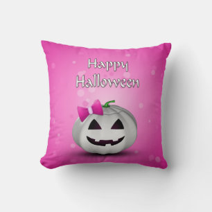 Coussin Halloween Citrouille blanche rose fille