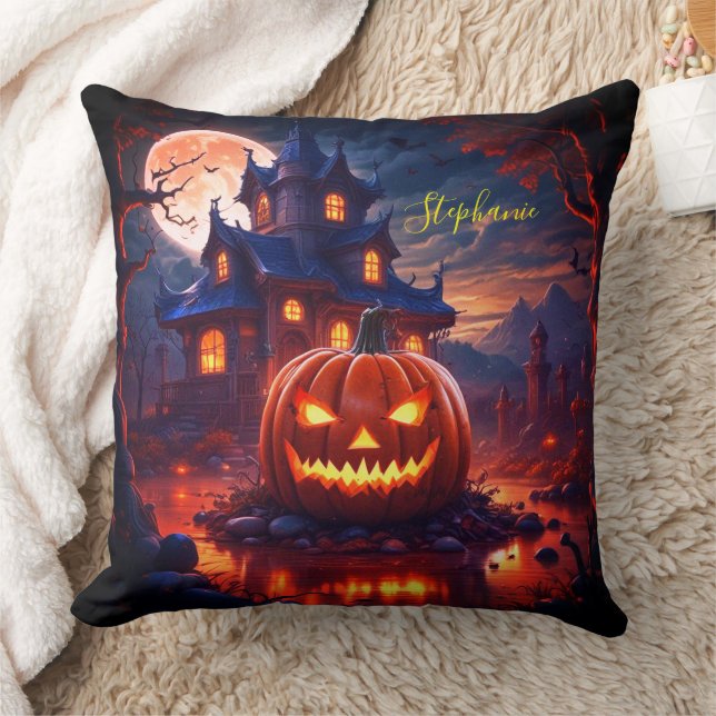 Coussin Halloween Citrouille Déplaisant Haunted Maison Ful (Couverture)