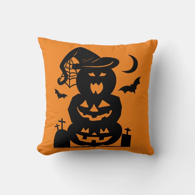 Coussin Halloween Citrouille empilé réversible (Recto)