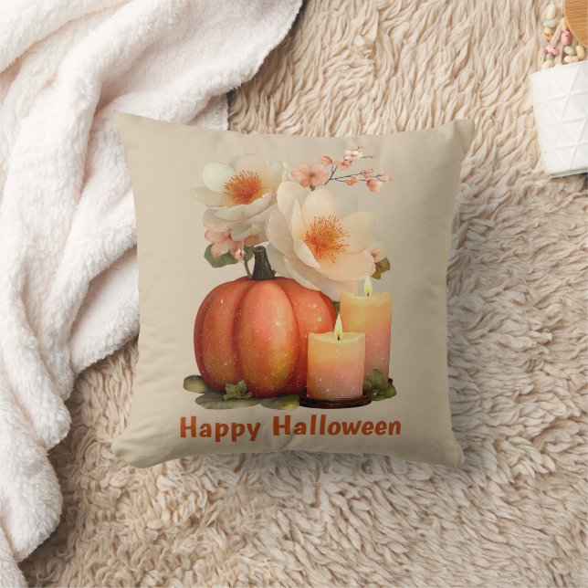 Coussin Halloween Citrouille et Fleurs élégant (Couverture)
