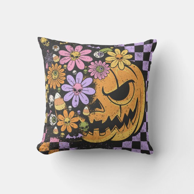 Coussin Halloween Citrouille Floral Automne (Recto)