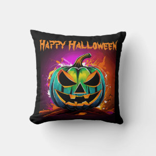 Coussin Halloween coloré Déplaisant Citrouille noir
