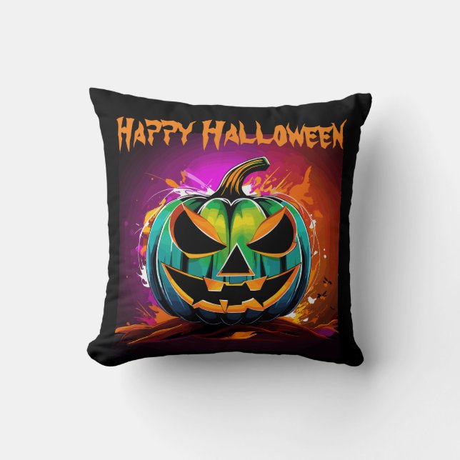 Coussin Halloween coloré Déplaisant Citrouille noir (Recto)