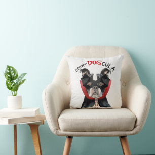 Coussin Halloween comte DOGcula Boston Terrier Chien