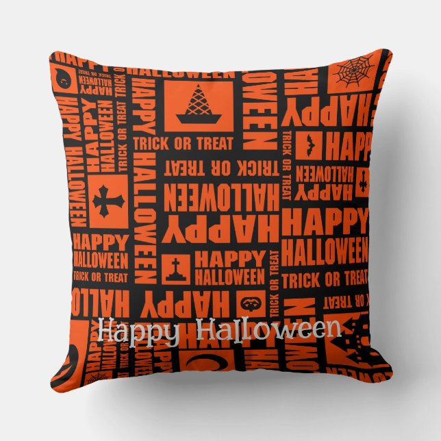 Coussin Halloween Cool Whimsical Personnalisé Funny Orange (Verso)
