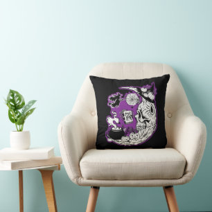 Coussin Halloween Croissant Lune crâne de sorcière