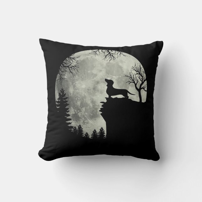 Coussin Halloween Dachshund Et Lune (Recto)