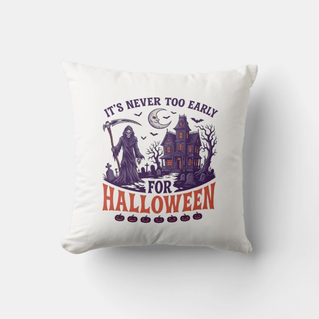 Coussin Halloween de la Faucheuse Maison Hantée Jamais Tro (Recto)