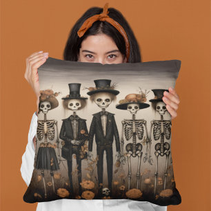 Coussin Halloween déplaisant de la famille de squelettes