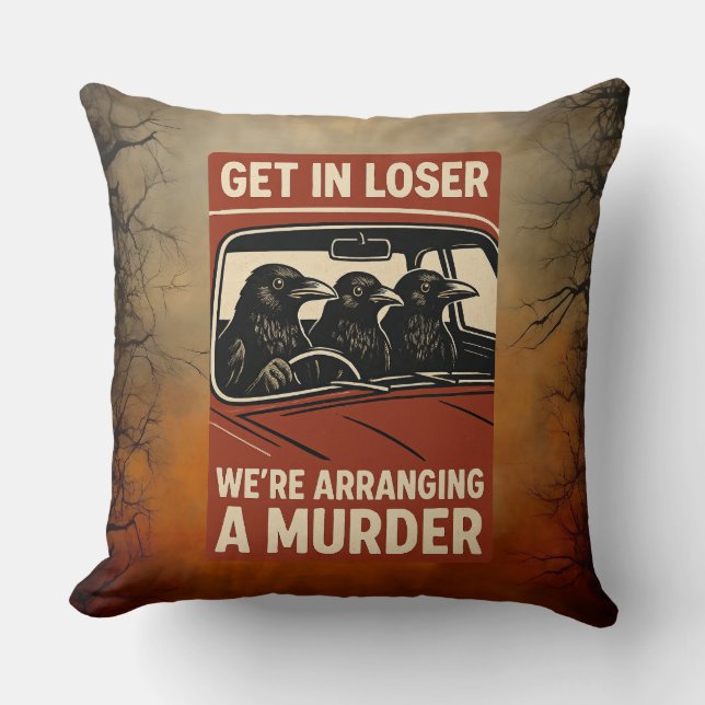 Coussin Halloween Drôle Meurtre De Corbeaux Retro Jeu D'Or (Recto)